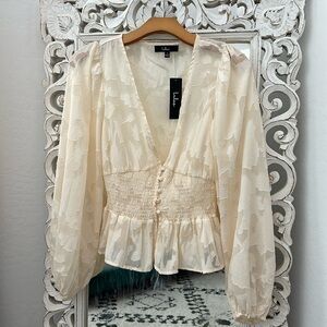 Lulus cream sheer bell sleeve top